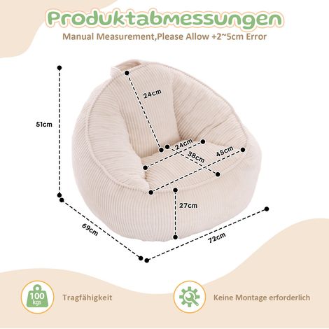 Pouf en peluche douce beige, fauteuil ergonomique pour enfants, idéal pour salle de jeux et chambre d'enfant (1/5)