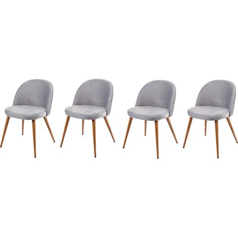 Lot de 4 chaises de salle à manger tissu velours gris clair en bois style rétro CDS04518 (1/5)