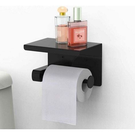 Toilet Paper Holder, No-Drill Roll Paper Holder, Toilet Paper Dispenser with Shelf, SUS 304 Stainless Steel, Self-Adhesive and Wall Mounted for Bathroom