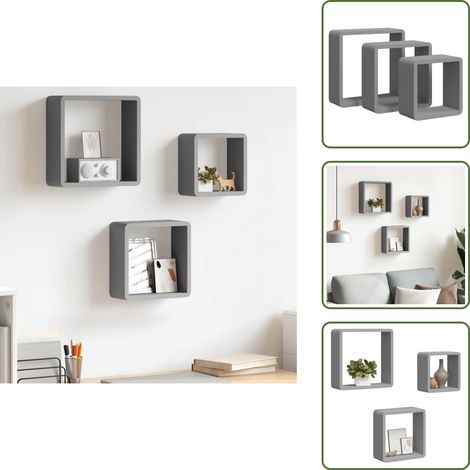 Étagères murales sous forme de cube 3 pcs Gris MDF - Etagere Murale - Etagere Cubique - Rangement Mural - Decoration Murale - Meuble Design (1/5)