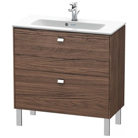 Duravit Brioso Meuble sous-lavabo sur pied Compact 82,0 x 38,9 cm, 2 tiroirs, avec découpe pour siphon et tablier, pour lavabo ME by Starck 234283, Couleur (avant/corps): décor noyer foncé, poignée chromée - BR440701021