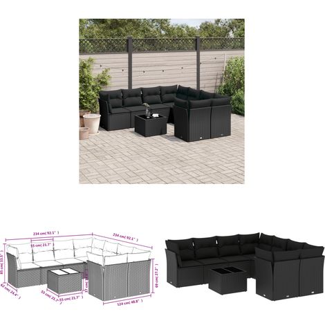 9-tlg. Garten-Sofagarnitur mit Kissen Schwarz Poly Rattan - Gartenmöbel - Outdoor Möbel - Rattan Gartenmöbel - Lounge Set - Esstisch - Home & Living (1/3)