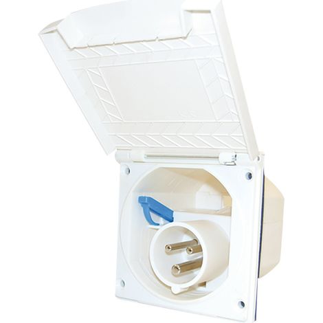 Prise de courant CEE P17 220V pour camping-car – Installation extérieure – Dimensions 128x108mm – Indice de protection IP44
