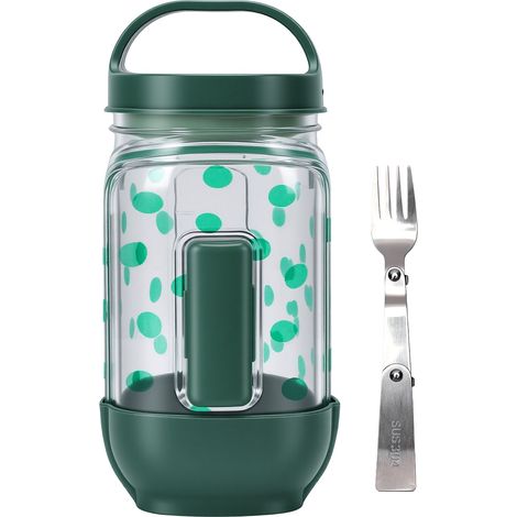 Saladier en bocal avec ouverture latérale, 1000 ml, récipient portable et étanche avec compartiment à vinaigrette et poignée, idéal pour le déjeuner, les voyages, le bureau et les pique-niques (vert). (1/5)
