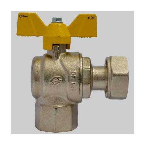 VALVOLA SFERA GAS AD ANGOLO F/F DADO GIREVOLE FARFALLA ALLUMINIO  1 x 11/4     F.I.V.