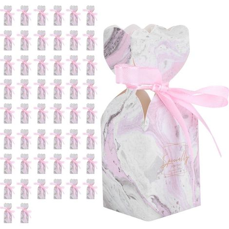 50 boîtes à dragées pour mariage, cadeaux d'invités et anniversaires, avec ruban, couleur marbre rose. (1/5)