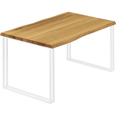 LAMO Manufaktur Esstisch Küchentisch, mit Baumkante 140x80x76 cm (AxBxH), Frame, Rustikal / Weiss, LAB-01-A-003-9016Fr