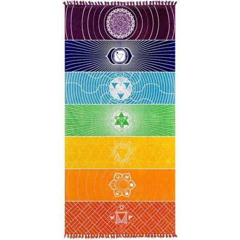 Tissu En Microfibre De Coton BohêMe Inde Mandala Plage Couverture 7 Chakra Arc-En-Ciel Tapisserie Murale Serviette De Plage De Bain De Tapis De Yoga Avec Pompons, 150 X 75 Cm (1/5)