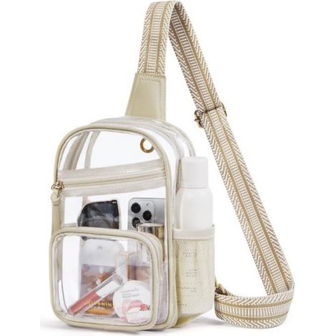 Sac bandoulière transparent en PVC, banane avec colorée et poche latérale filet (1/5)