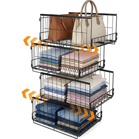 4 Pièces Organisateur de placard blanc, Boîte de rangement empilable, Système de rangement pour placard, Organisateur métallique pliable, Idéal pour vestiaire, cuisine, salon et buanderie (1/5)