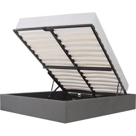 ECLIPSE Lit coffre adulte 140x190 cm - Tissu gris clair - Sommier inclus (1/7)