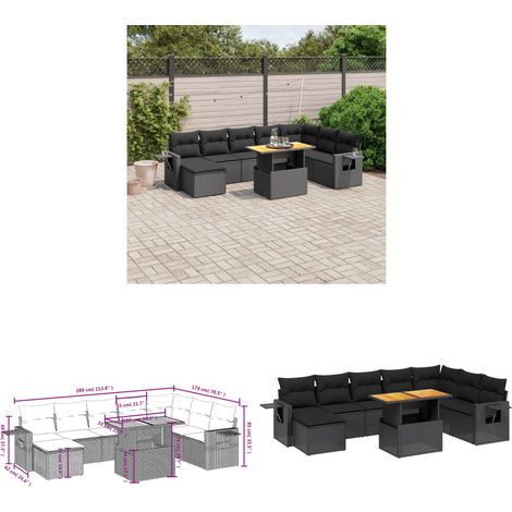 9-tlg. Garten-Sofagarnitur mit Kissen Schwarz Poly Rattan - Gartenmöbel Set - Esszimmergarnitur - Outdoor Möbel - Lounge Garnitur - Rattan Gartenmöbel - Home & Living (1/3)