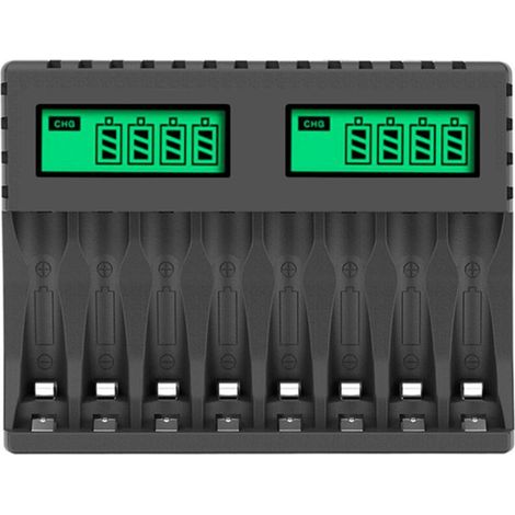 8 Slots Chargeur Piles Rechargeable Charge Rapide pour AA AAA Rechargeable avec Port USB