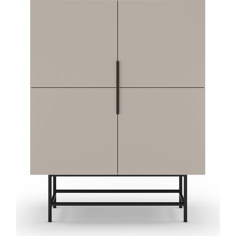 Buffet, meuble de rangement aspect bois coloris crème et pieds en métal noir - Longueur 100 x Profondeur 40 x Hauteur 128 cm (1/5)