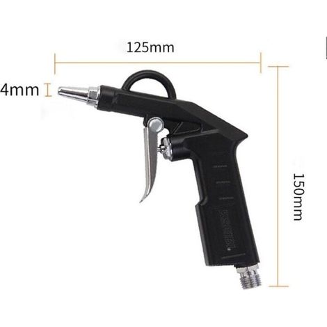 Pistolet soufflette 1/4 pour compresseur d'air comprimé max 6 bar Ø de buse 4 mm buse courte 25 mm outil pneumatique nettoyage couleur noir (1/4)