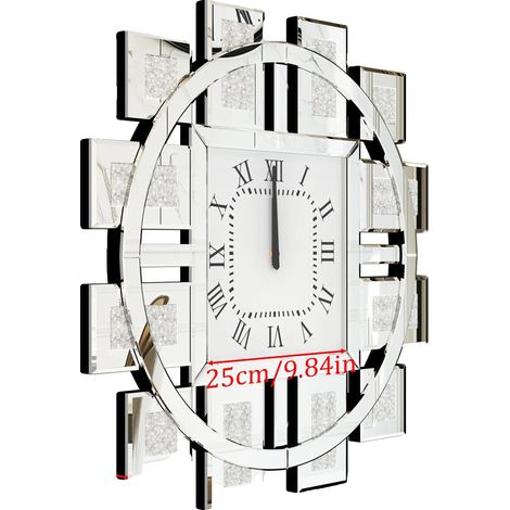 Orologio da parete, design con diamanti frantumati, movimento al quarzo silenzioso, argento (1/2)