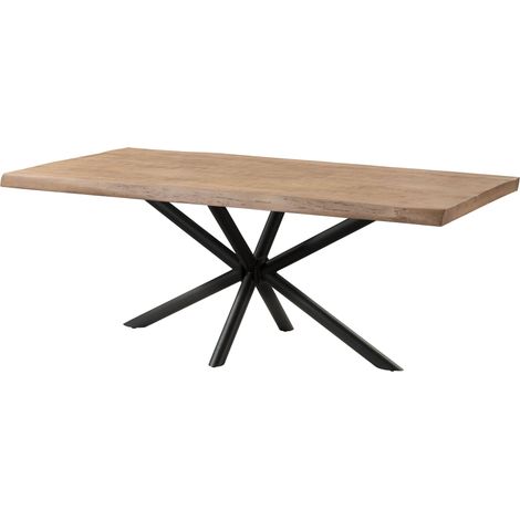 Table à Manger en bois de Manguier 220x100x76 beige laqué / pied cenral anthracite matte FREEFORM 5