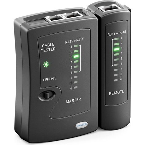 Testeur de Câble Réseau RJ11 RJ12 RJ45 ISDN LAN - pour Câbles Patch CAT6 CAT7 CAT8 - Testeur de Cordon et Câblage - Noir (1/5)