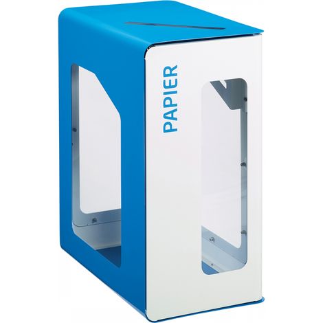 Borne de tri sélectif Cubatri Vigipirate, sans serrure - papier - 90l - blanc / bleu ciel - RAL 5015 (1/3)