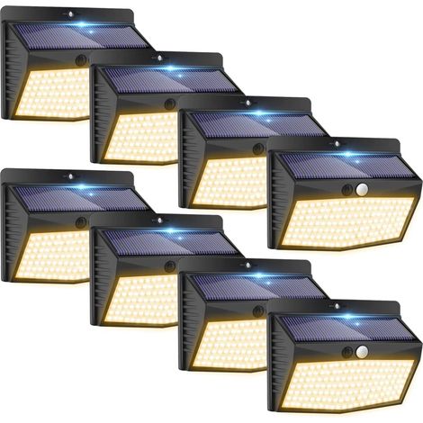 Lampe Solaire Extérieur Blanc chaud [Lot de 8 de 138 LED] Lumiere Solaire Exterieur 3 Modes Sans Fil Lampe Solaire Détecteur de Mouvement eclairage exterieur solaire étanche pour Jardin Déco (1/5)