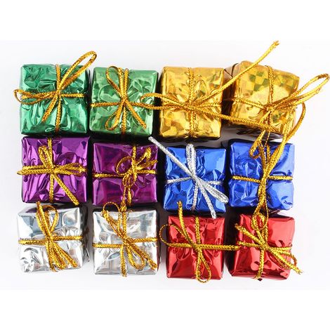 Lot de 12 décorations suspendues pour sapin de Noël en forme de petites boîtes cadeaux multicolores en mousse (1/5)