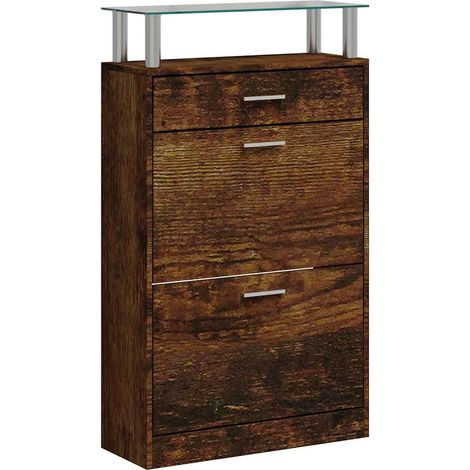 Armoire à Chaussures, Meuble Étagère de Rangement, Chêne fumé 63x24x104 cm Bois d'ingénierie OIB2396E (1/5)