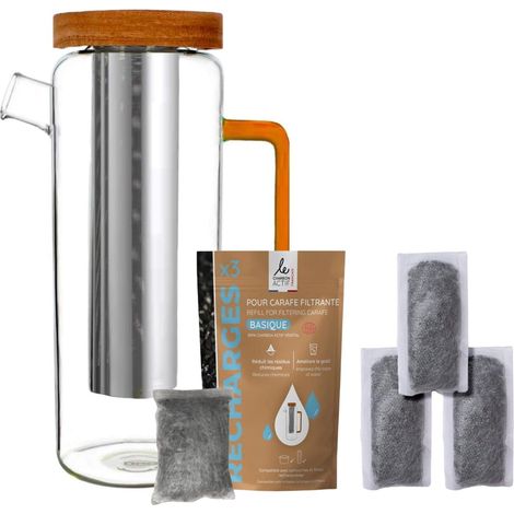 Kit Carafe Filtrante Verre 1,5l + 3 Recharges Au Charbon Actif (1/5)