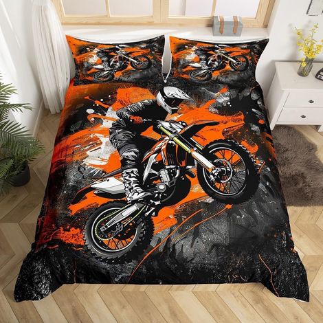 Motocross Parure de Lit pour Enfants Garçons Filles vélo Housse de Couette 220x240cm Adolescents Sports extrêmes Ensemble de Literie Tout Jeune Moto Literie Set avec 2 taies d'oreiller (1/5)