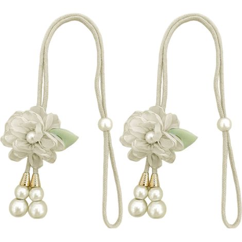 Fermacravatte per tende con perline a forma di fiore, 2 pezzi, - beige1