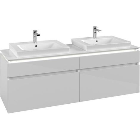Meuble de rangement VB WTUS Legato B693 1600x550x500mm avec éclairage, 4 tiroirs pour 2 personnes, blanc brillant
