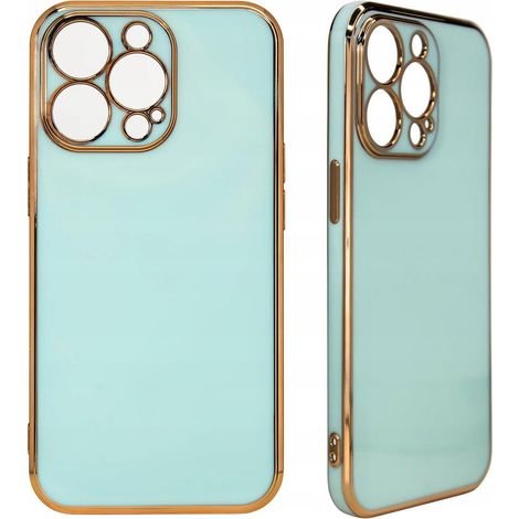 Custodia Lightning Color per iPhone 12 Pro Max, custodia in gel con cornice dorata color menta (1/5)
