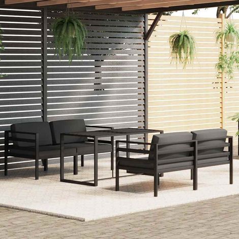 vidaXL Set muebles de jardín 5 pzas y cojines aluminio gris antracita (1/5)