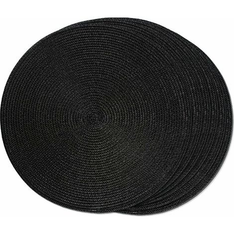 Table à manger Lot de 6 Sets de Table Tressés Ronds Noirs pour Tables à Manger Sets de Table Tissés Lavables Antidérapants 38cm - Le noir (1/5)