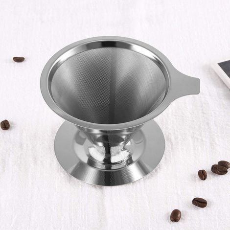 Filtre à café réutilisable fabriqué en acier inoxydable, sans utilisation de papier filtre, écologique et pratique pour un usage quotidien. (1/5)