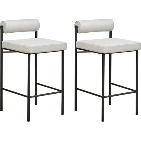 Conjunto de 2 sillas de bar modernas taburetes respaldo tapizado poliéster sin reposabrazos patas negras gris claro Amaya