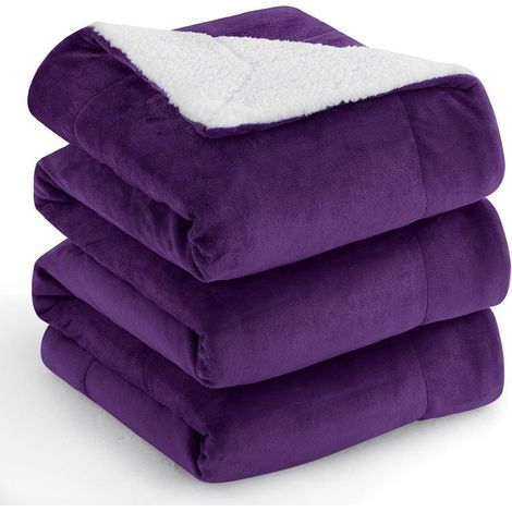 Couverture polaire Sherpa ultra douce 220x240 cm violette (1/5)