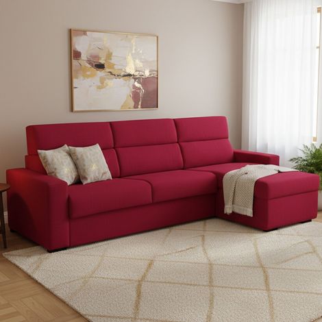 Schlafsofa mit Ottomane Pusiano, abziehbar, Stauraum Made in Italy, wasserabweisend, vielseitig, 280x160 cm Rot (1/5)