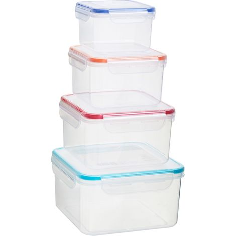Interiors by Premier Airtight Lids 4Pc Square Food Containers, Veratile Large Storage Containers, Durable Plastic Containers (1/5)