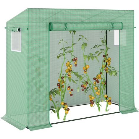 Small Walk-in Garden Greenhouse with Steel Frame, Large Roll-up Door and Windows, 200Lx76Wx168Hcm, Green