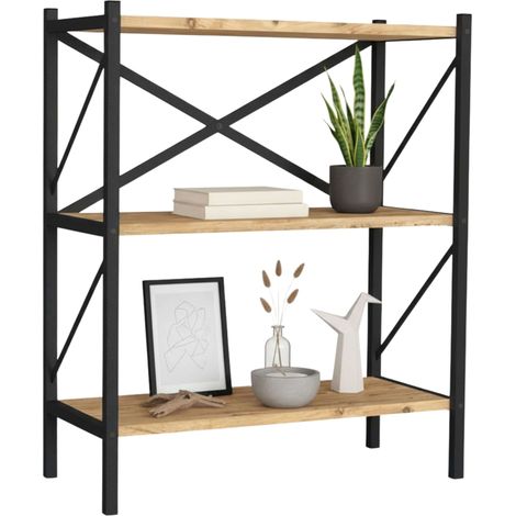 Estantería de Salón Rus 3 Estantes Negro y Roble Safir 66x85x34 cm