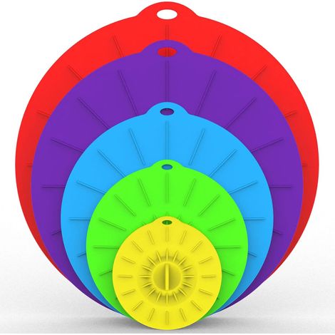 Ensemble de 5 couvercles en silicone pour bols, résistants à la chaleur et compatibles micro-ondes, avec ventouses réutilisables. Couvercles hermétiques en silicone pour bols, assiettes, casseroles et (1/5)