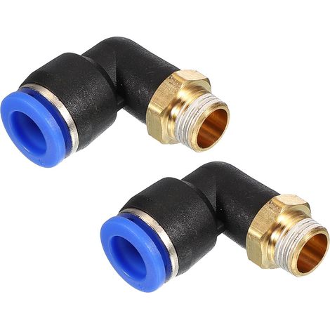 Raccord à pousser 1/8", 2 Pack PT Mâle Fileté Connecteur 90 Degrés Connecteur Coude et Droit 8mm Raccord de Tube d'Air Combinaison Pneumatique Adaptateur de Connexion Rapide, Bleu (1/5)