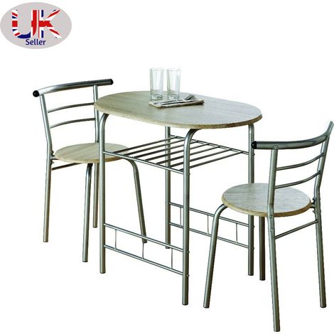 Modern Oak Dining Table and 2 Chairs Set Metal Frame Kitchen