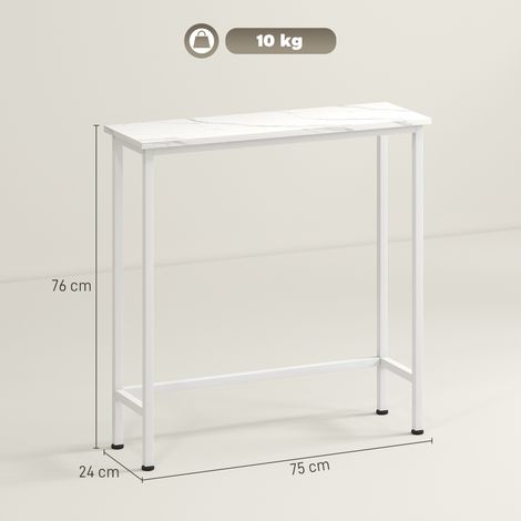 Console, table d'entrée avec pieds réglables et système anti-basculement, 75 x 24 x 76 cm, idéale pour les petits espaces, blanche (1/5)