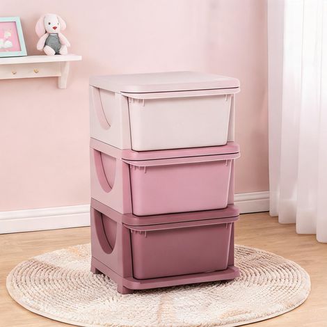 Tour de rangement enfant 3 tiroirs rose en polypropylène en PP (1/5)