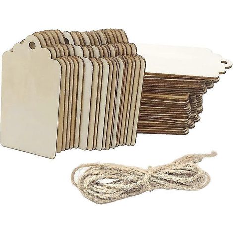 100 étiquettes en bois brut de 6,9 x 3,8 cm (2,7 x 1,5 pouces) avec trou, pour la décoration murale, les mariages et les projets de loisirs créatifs. (1/5)