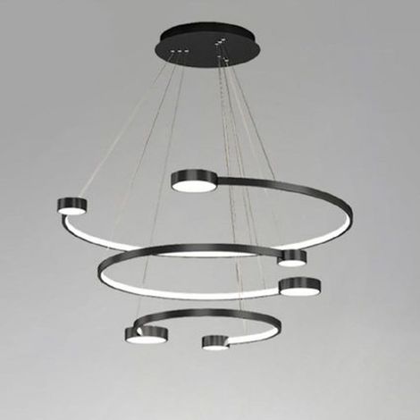 TrAdE Shop Traesio - Lampadario A Sospensione Led 65w 3 Semi Cerchi Con Telecomando Design Moderno Nero 71385 - (1/4)