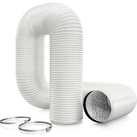 ø150mm (Blanc) Tuyau d'évacuation d'air 6m, tuyau flexible en PVC et aluminium, tuyau d'évacuation pour climatiseur mobile, sèche-linge, hotte