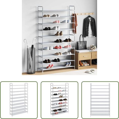 vidaXL Schuhordnung - Schuhregal mit 10 Ablagen Metall und Vliesstoff Silbern (1/5)