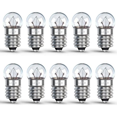 Lot de 10 Mini Ampoules E10 DC 12V 0.25A, Blanc Chaud 3000K, E10 Petit Culot à Vis, Miniature Ampoules pour Lampe Torche, Expériences Électriques, Crèche de Noël, Voyant de Signalisation